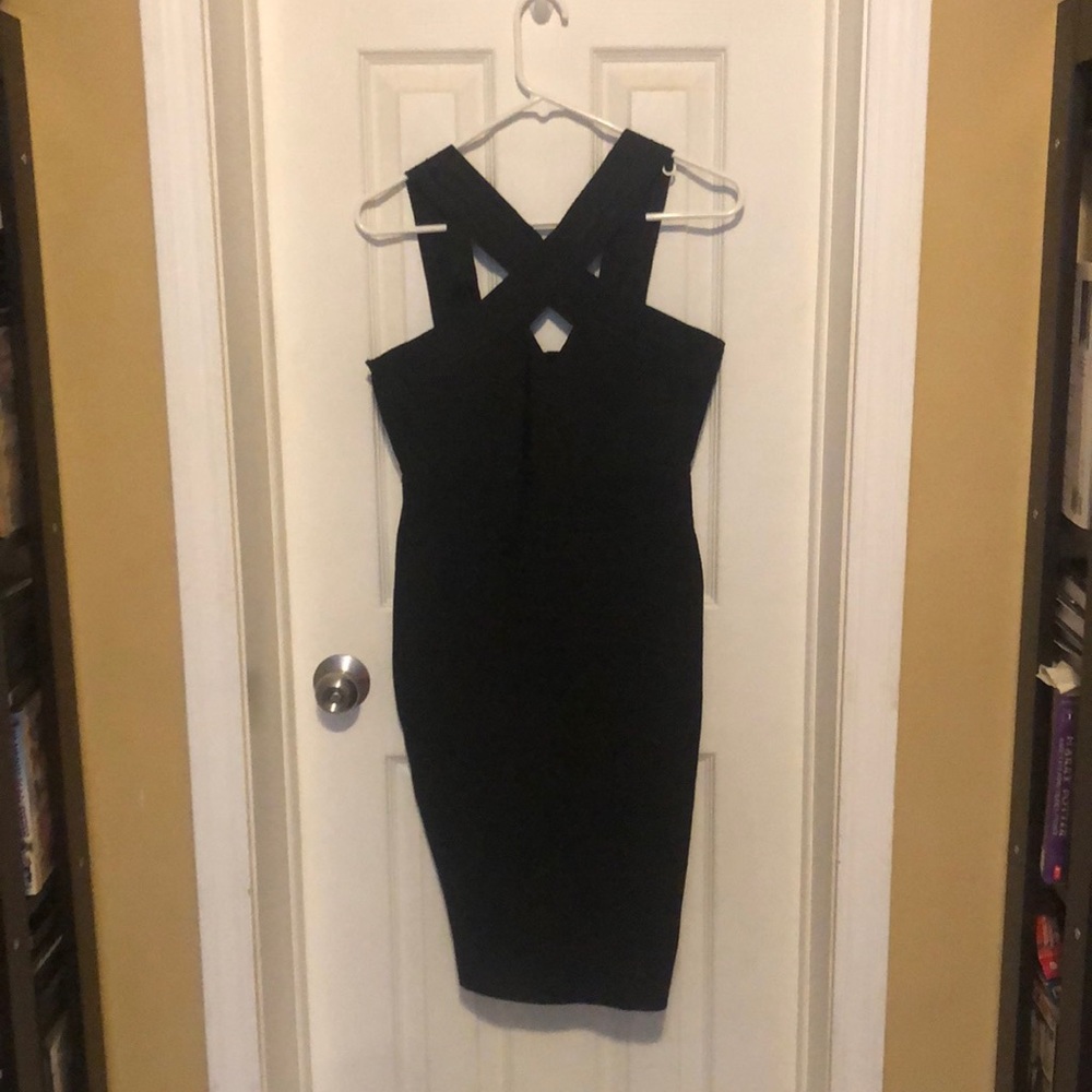Black cross front mini dress